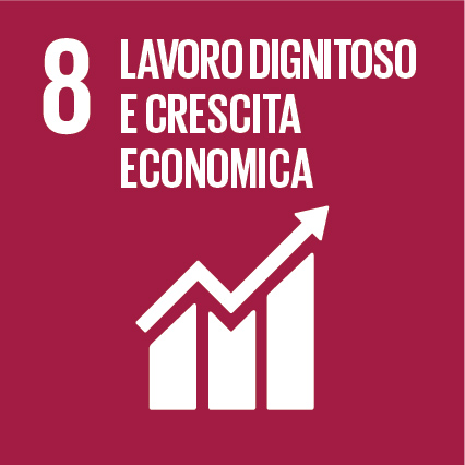 Logo dell’Obiettivo 8 dell’Agenda 2030: Partnership per gli obiettivi.